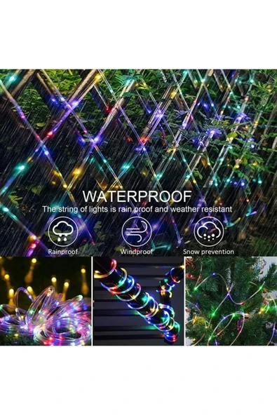 MENFRY Solar Enerjili Bahçe Balkon Ev Süsleme Dekoratif 10 Metre 8 Animasyonlu Rgb Işık Hortum Led - 4