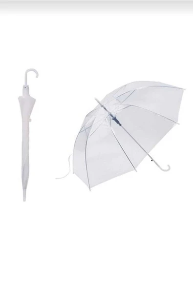 MİNİKS STORE Baston Şemsiye Beyaz Şeffaf Rüzgarda Kırılmaz Reflektif Rahat Tutuşlu Unisex - 2