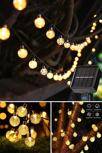 La Push Concept Solar 50 Ledli 8 Modlu Büyük Cam Kristal Misket Top 7mt Bahçe Dekorasyon Güneş Enerjili Süsleme ürün görseli