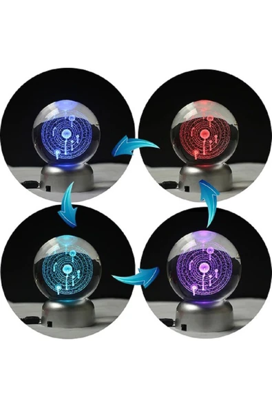 ENASHOP Galaxy Güneş Sistemi Cam Küre Gece Lambası Pilli - 1