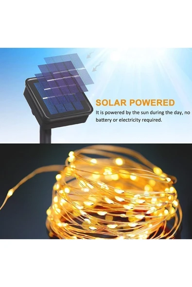 MENFRY 20 Mt Güneş Enerjili Solar Peri Led Işık Dekoratif Bahçe Büyük Panel Aydınlatma Dış Mekan (200 Led) - 5