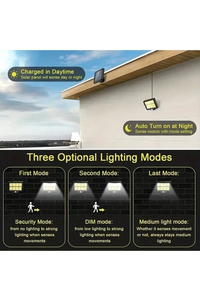 MENFRY Solar Güneş Enerjili Bahçe Ve Dış Mekan Aydınlatma Hareket Sensörlü 120 Cob Ledli Işık 5 Mt Kablo - Resim 5