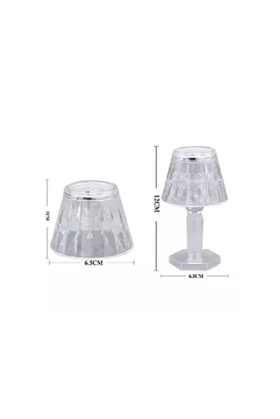 Horasan Ticaret Küçük Boy Kristal Elmas Led Masa Lambası Pilli Projeksiyon Mini Şeffaf Abajur 12 Cm - 4