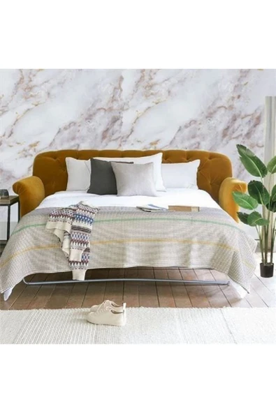 ENASHOP Mermer Desenli Masa Tezgah Mutfak Su Geçirmez Yapışkanlı Folyo Sticker Sarı 5x60 cm - Resim 2