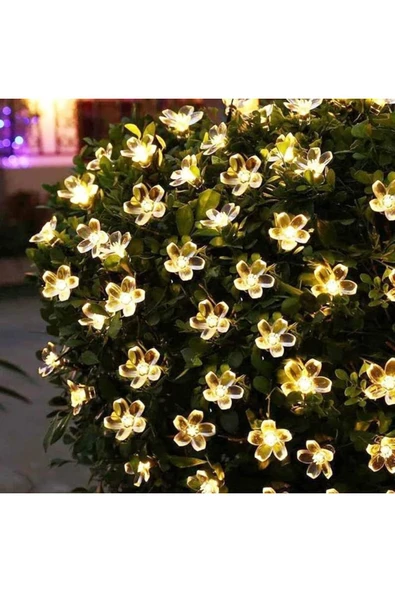 MENFRY Solar Enerjili 50 Led Papatya 5 Mt Siyah Kablo 8 Kademeli Bahçe Balkon Ağaç Aydınlatma Dekor Işık - 2