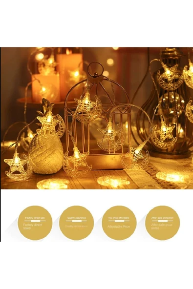 ENASHOP Dekor Ramazan Süsleme Işığı Gün Işığı Ay Yıldız Sarı yaldız - 2