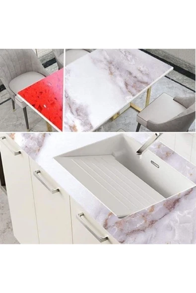 ENASHOP Mermer Desenli Masa Tezgah Mutfak Su Geçirmez Yapışkanlı Folyo Sticker Sarı 5x60 cm ürün görseli