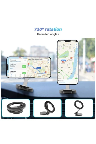 MENFRY Çinko Alaşım Katlanır Manyetik Araba İçi MagSafe İçin Kompakt Cep Telefonu Tutucu 360 ° Dönebilen - 4