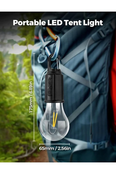 MENFRY Taşınabilir Şarjlı Led Ampül Outdoor Kamp Bahçe Lambası 10W Askılı Kırılmaz Led Işık - 3