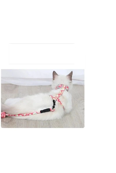 eshopinlock Kedi Göğüs Tasması Ve Gezdirme Seti Çiçekli Model Ayarlanabilir - 3
