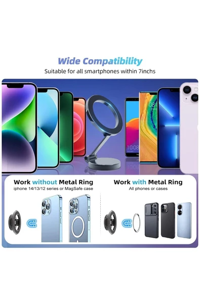 MENFRY Çinko Alaşım Katlanır Manyetik Araba İçi MagSafe İçin Kompakt Cep Telefonu Tutucu 360 ° Dönebilen - 2