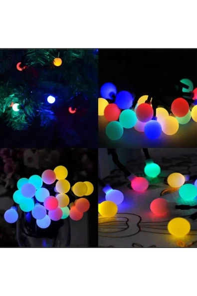 MENFRY Solar Güneş Enerjili Rgb Led 7 Metre 50 Led Top Beyaz Top Bahçe Aydınlatma Led Işık - 4