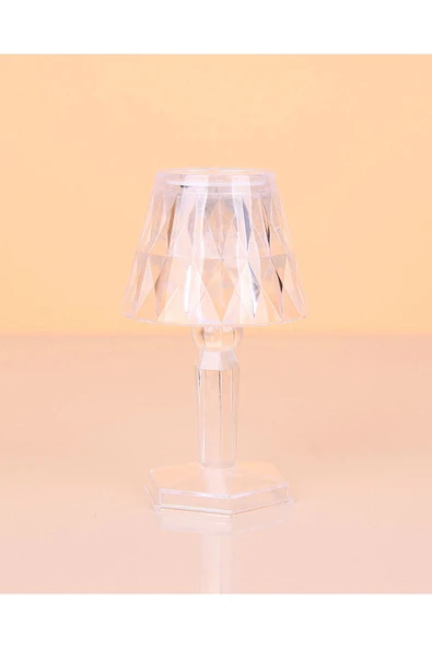 Horasan Ticaret Küçük Boy Kristal Elmas Led Masa Lambası Pilli Projeksiyon Mini Şeffaf Abajur 12 Cm - 1