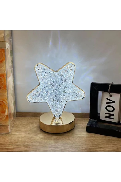 ENASHOP 5V Şarjlı Kristal Yıldız Masa Lambası Akrilik Dokunmatik Ledli - 1