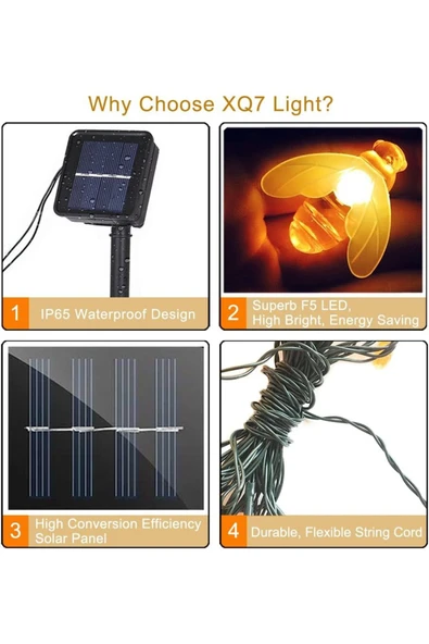 MENFRY Solar Güneş Enerjili 20 Arı Tasarımlı Led 5 MT Gün Işığı 8 Fonksiyonlu Bahçe Balkon Ağaç Aydınlatma - 5
