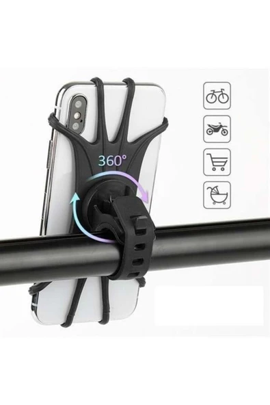 North Buffer® Universal Bisiklet Motosiklet Çocuk Arabası Silikon 360 Derece Telefon Tutucu Tüm Modellerle - 1