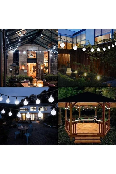 MENFRY Solar Enerjili Led Kristal Küre Işıklar Su Geçirmez Bahçe Balkon Ağaç Aydınlatma 10mt (80 TOP LED) - 5