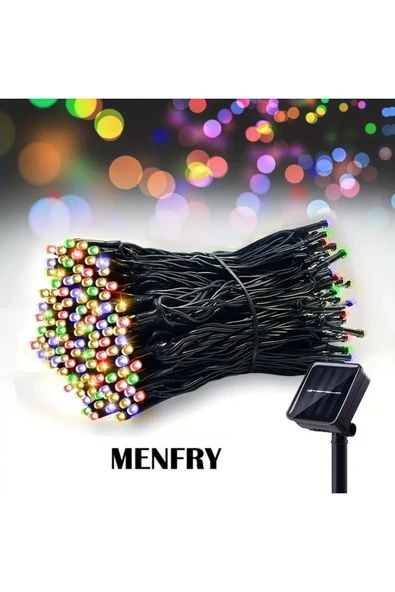 MENFRY Solar Enerjili 10 Metre 100 Ledli 8 Animasyonlu Bahçe Balkon Teras Aydınlatma Dekor Işık - 1