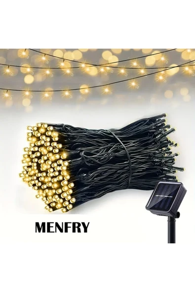 MENFRY Solar Enerjili 10 Metre 100 Ledli 8 Animasyonlu Bahçe Balkon Teras Aydınlatma Dekor Işık - 1