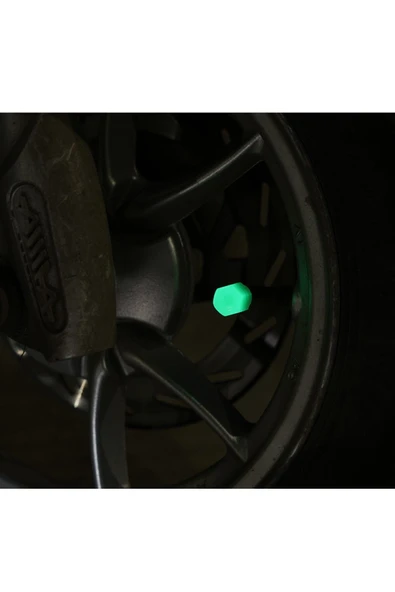 HEXAGON Fosforlu Floresan Led Yeşil Pilsiz Araba Motorsiklet Lastik Sibop Kapaği (2 Adet) - 3