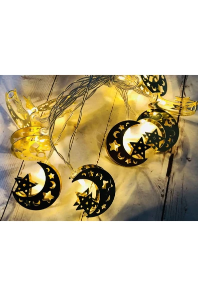 ENASHOP Dekor Ramazan Süsleme Işığı Gün Işığı Ay Yıldız Sarı yaldız - 1