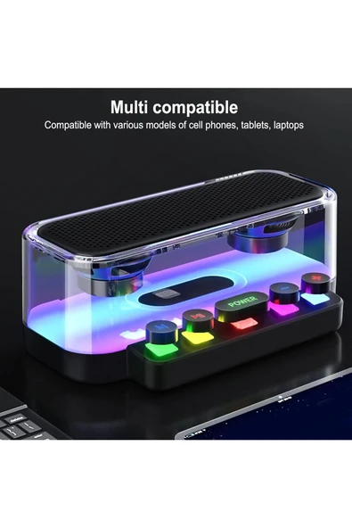 Horasan Ticaret RGB Aydınlatmalı Su Geçirmez IPX5 Bluetooth Hoparlör - Tip C Mekanik Tuşlar