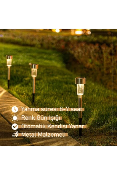 MENFRY Gün Işığı Sarı Ledli Solar Güneş Enerjili Bahçe Lambası 1 Li Metal Gövdeli - 1