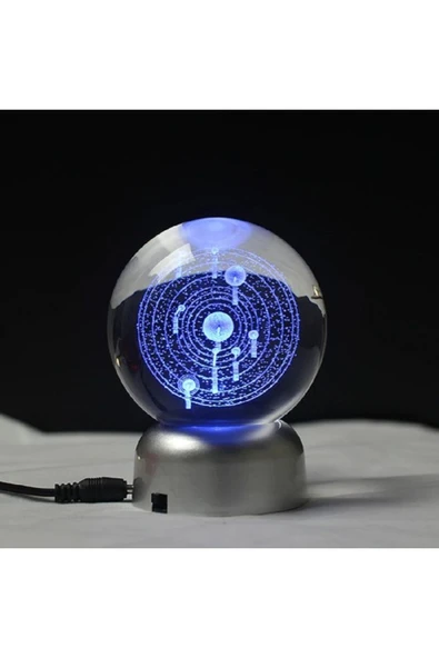 ENASHOP Galaxy Güneş Sistemi Cam Küre Gece Lambası Pilli - 2