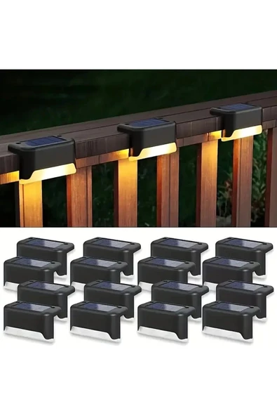 MENFRY Solar Güneş Enerjili Şarj Edilen Köşebent Merdiven Veranda Bahçe Led Lamba Siyah (1-adet) - 2