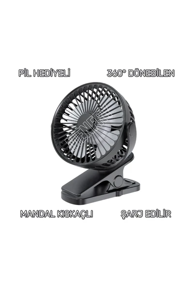 MENFRY Mandal Ve Masaüstü Model 360° Döner Başlık Şarj Edilebilir USB'li 3 Kademeli Taşınabilir Fan - 1