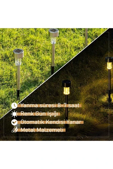 MENFRY Gün Işığı Sarı Ledli Solar Güneş Enerjili Bahçe Lambası 1 Li Metal Gövdeli - 2