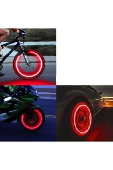Ksmart 2 Çift (4 Adet) Led Işıklı Hareket Sensörlü Kırmızı Işıklı Bisiklet Araba Motor Sibop Kapağı Lambası - 1