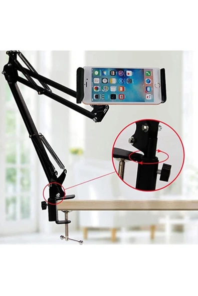 MENFRY Masa Tablet Tutucu & Telefon Tutucu Esnek Uzun Kollu 360 Derece Dönebilen Stand (6'' - 11'') - 4