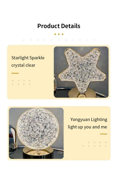 ENASHOP 5V Şarjlı Kristal Yıldız Masa Lambası Akrilik Dokunmatik Ledli - 2