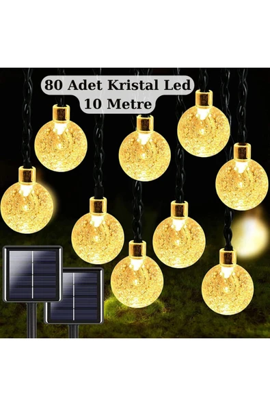 MENFRY Solar Enerjili 10 Metre 80 Ledli 8 Animasyonlu Kristal Top Bahçe Balkon Teras Aydınlatma Dekor Işık - 1