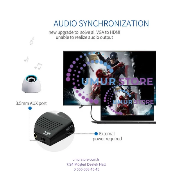VGA To HDMI & Aux Dönüştürücü Adaptör 1080P Full Hd 60Hz Görüntü Aktarım - Resim 3