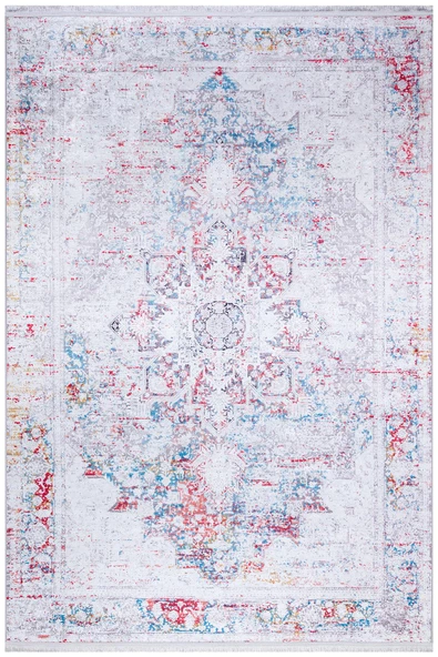 Vintage Desen Pamuk Taban Dijital Baskılı Halı  KIRMIZI 80X200