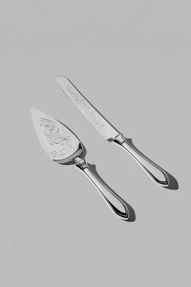 Nehir Defne Sade 2 Parça Paslanmaz Çelik Kek Servis Seti - Resim 4