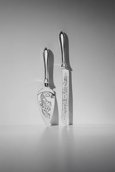 Nehir Defne Sade 2 Parça Paslanmaz Çelik Kek Servis Seti - Resim 5