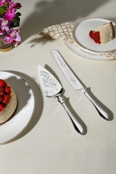 Nehir Defne Sade 2 Parça Paslanmaz Çelik Kek Servis Seti ürün görseli 1