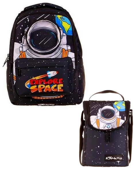 Kaukko Bright Leather Astronaut Desenli 2li Okul Çanta Seti ürün görseli