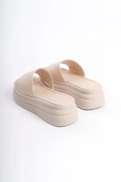 JET-ALICE Düz Topuklu Kalın ve Ortopedik Taban Kadın Terlik CKT - Krem - Resim 5