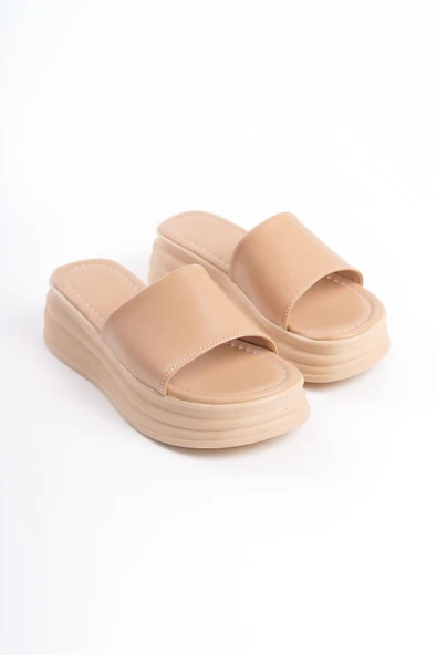 JET-ALICE Düz Topuklu Kalın ve Ortopedik Taban Kadın Terlik CTT - Ten - Resim 4