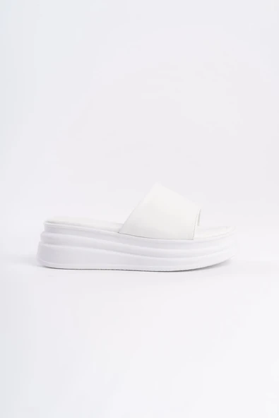 JET-ALICE Düz Topuklu Kalın ve Ortopedik Taban Kadın Terlik CBT - Beyaz - Resim 6