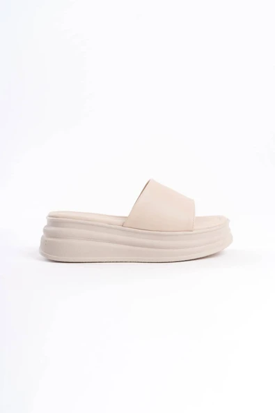 JET-ALICE Düz Topuklu Kalın ve Ortopedik Taban Kadın Terlik CKT - Krem - Resim 6