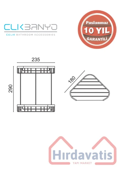 ÇELİK BANYO Paslanmaz Pirinç 18x18 cm 2'Li Şampuanlık Köşe Süngerlik Altın Gold - Resim 2