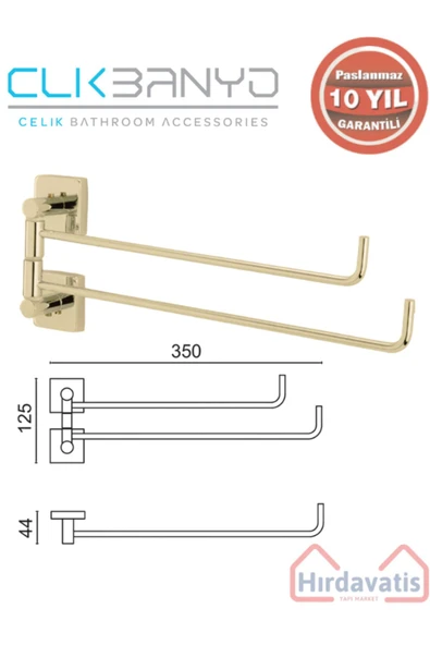 ÇELİK BANYO Paslanmaz Pirinç Vizyon 2’li Döner Havluluk Altın Sarı Gold ürün görseli