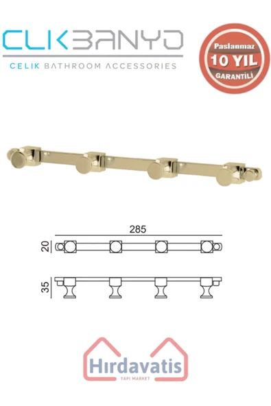 ÇELİK BANYO Paslanmaz Pirinç Mercan 4’lü Askılık Altın Sarı Gold ürün görseli