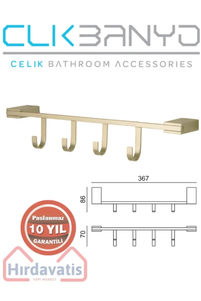 ÇELİK BANYO Havlu Askısı Paslanmaz Pirinç Titanik 4'lü Askılık Altın Gold ürün görseli