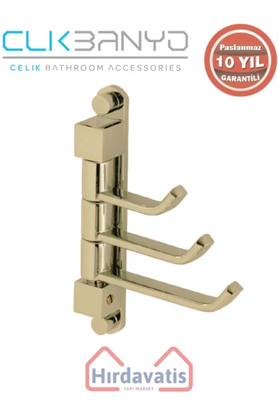 ÇELİK BANYO Paslanmaz Pirinç Mercan 3’lü Kısa Döner Havluluk Altın Sarı Gold ürün görseli